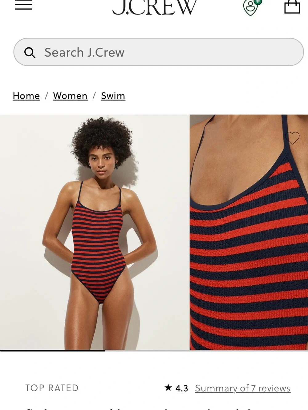 J. Crew Navy and Red Striped Scoop One-Piece Swimsuit